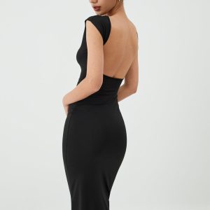 Chic Solid Backless Midi Dress for Effortless Y2K Style and Coquette Aesthetic