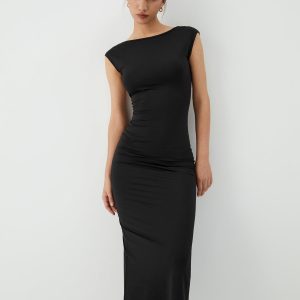 Chic Solid Backless Midi Dress for Effortless Y2K Style and Coquette Aesthetic