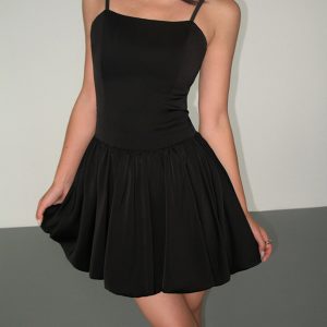 Chic Solid Cami Short Dress for Y2K Aesthetic Outfits and Coquette Style Looks