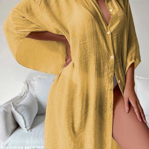 Chic Solid Color Button Down Cover-Up Shirt Dress for Effortless Y2K Aesthetic Style