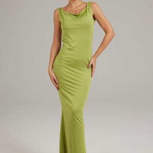 Chic Solid Color Cowl Neck Backless Pack Hip Dress for Effortless Y2K Style