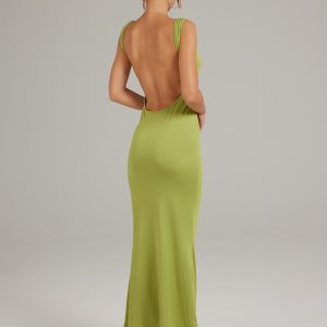 Chic Solid Color Cowl Neck Backless Pack Hip Dress for Effortless Y2K Style