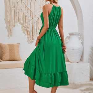 Chic Solid Color Halter Neck V Sleeveless Dress for Effortless Y2K Style