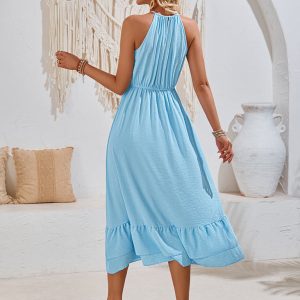 Chic Solid Color Halter Neck V Sleeveless Dress for Effortless Y2K Style