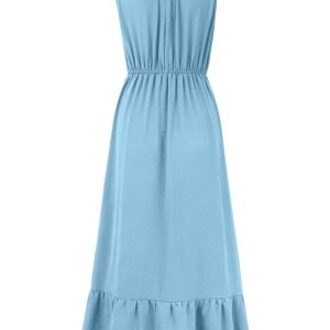 Chic Solid Color Halter Neck V Sleeveless Dress for Effortless Y2K Style