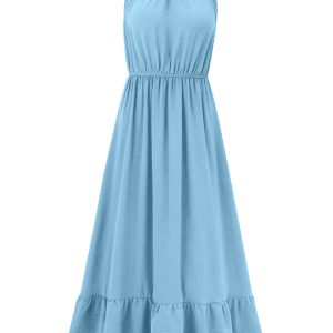 Chic Solid Color Halter Neck V Sleeveless Dress for Effortless Y2K Style