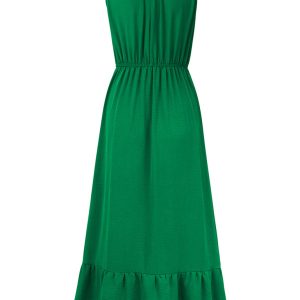 Chic Solid Color Halter Neck V Sleeveless Dress for Effortless Y2K Style