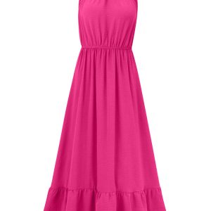 Chic Solid Color Halter Neck V Sleeveless Dress for Effortless Y2K Style