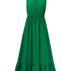 Chic Solid Color Halter Neck V Sleeveless Dress for Effortless Y2K Style