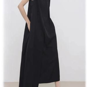 Chic Solid Color Irregular Long Dress for Effortless Y2K Aesthetic Style