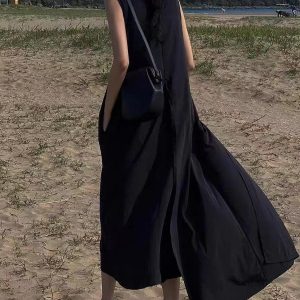 Chic Solid Color Irregular Long Dress for Effortless Y2K Aesthetic Style