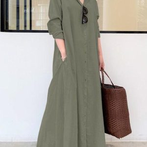 Chic Solid Color Lapel Shirt Dress for Effortless Y2K Style and Coquette Aesthetic