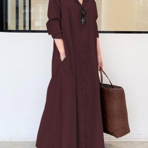 Chic Solid Color Lapel Shirt Dress for Effortless Y2K Style and Coquette Aesthetic