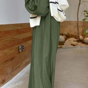 Chic Solid Color Lapel V Neck Long Sleeve Dress for Effortless Y2K Aesthetic Style