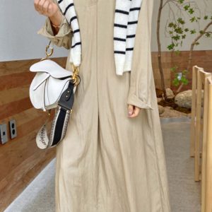 Chic Solid Color Lapel V Neck Long Sleeve Dress for Effortless Y2K Aesthetic Style