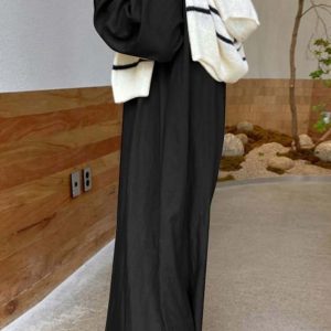 Chic Solid Color Lapel V Neck Long Sleeve Dress for Effortless Y2K Aesthetic Style