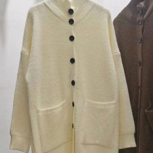 Chic Solid Color Mid-Length Turtleneck Cardigan Sweater for Y2K and Coquette Aesthetic