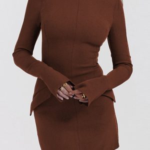 Chic Solid Color Mock Neck Bell Sleeve Dress for Y2K Fashion and Coquette Aesthetic