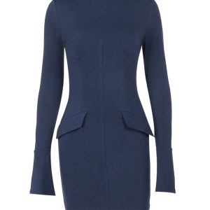 Chic Solid Color Mock Neck Bell Sleeve Dress for Y2K Fashion and Coquette Aesthetic