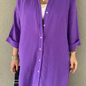 Chic Solid Color Single-Breasted Slit Shirt Dress for Effortless Y2K Aesthetic Style