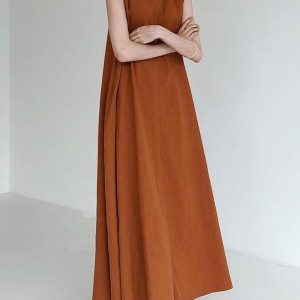 Chic Solid Color Sleeveless Ramie Cotton Dress for Effortless Y2K Aesthetic Style