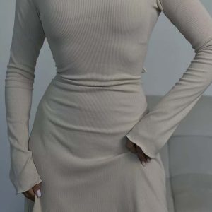 Chic Solid Color Tie-Back Knitted Mini Dress for Y2K Aesthetic and Coquette Style