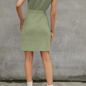 Chic Solid Color Tie-Up Side Slit Knit Tank Dress for Y2K Aesthetic Outfits