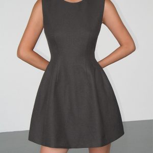 Chic Solid Crew Neck Sleeveless Mini Dress for Y2K Aesthetic and Coquette Style