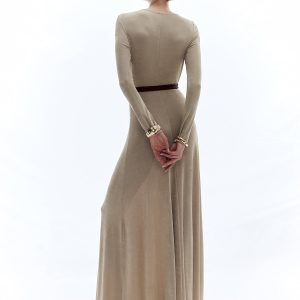 Chic Solid Crew Neck Slim Long Dress for Effortless Y2K Style and Aesthetic Outfits