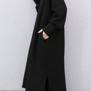 Chic Solid Crew Neck Slit Sweatshirt Dress for Y2K Aesthetic and Cozy Style