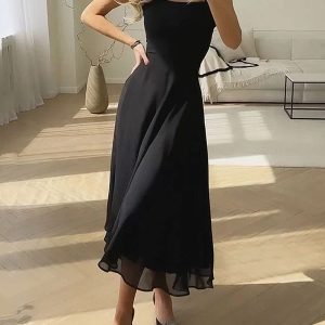 Chic Solid Elegant Cami Long Dress for Effortless Y2K Style and Coquette Aesthetic