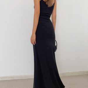 Chic Solid Flowy Strap Long Dress for Effortless Y2K Aesthetic Style and Comfort