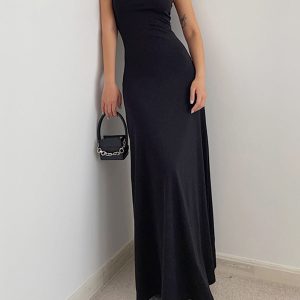 Chic Solid Flowy Strap Long Dress for Effortless Y2K Aesthetic Style and Comfort