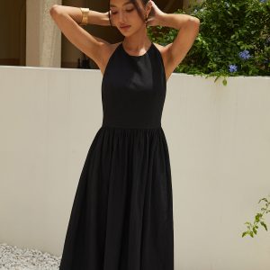 Chic Solid Halter Long Dress for Effortless Y2K Style and Coquette Aesthetic Vibes