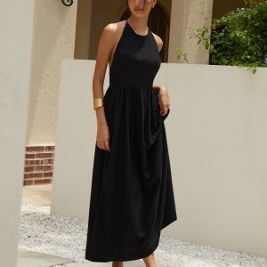 Chic Solid Halter Long Dress for Effortless Y2K Style and Coquette Aesthetic Vibes