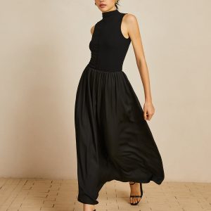 Chic Solid Mock Neck Sleeveless Long Dress for Effortless Y2K Aesthetic Style