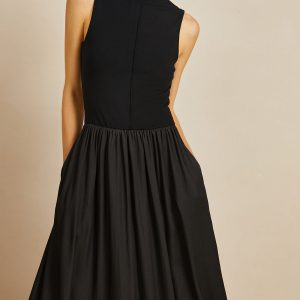 Chic Solid Mock Neck Sleeveless Long Dress for Effortless Y2K Aesthetic Style