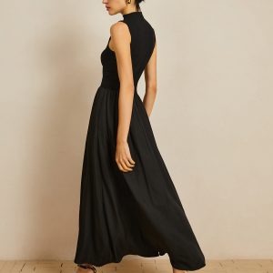 Chic Solid Mock Neck Sleeveless Long Dress for Effortless Y2K Aesthetic Style