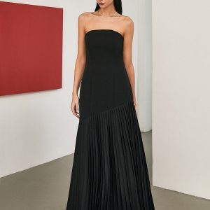 Chic Solid Pleated Tube Long Dress for Effortless Y2K Style and Aesthetic Outfits