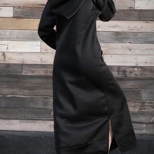 Chic Solid Pocketed Slit Hem Hoodie Dress for Effortless Y2K Style and Comfort