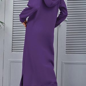 Chic Solid Pocketed Slit Hem Hoodie Dress for Effortless Y2K Style and Comfort