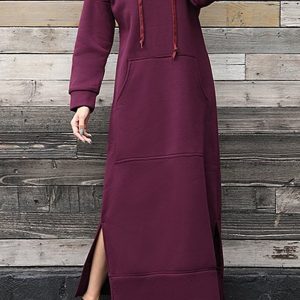 Chic Solid Pocketed Slit Hem Hoodie Dress for Effortless Y2K Style and Comfort