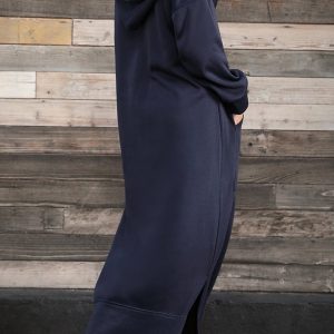 Chic Solid Pocketed Slit Hem Hoodie Dress for Effortless Y2K Style and Comfort