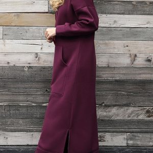 Chic Solid Pocketed Slit Hem Hoodie Dress for Effortless Y2K Style and Comfort