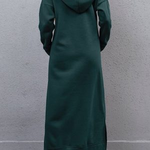 Chic Solid Pocketed Slit Hem Hoodie Dress for Effortless Y2K Style and Comfort