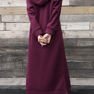 Chic Solid Pocketed Slit Hem Hoodie Dress for Effortless Y2K Style and Comfort