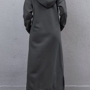 Chic Solid Pocketed Slit Hem Hoodie Dress for Effortless Y2K Style and Comfort