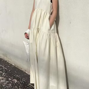 Chic Solid Pockets Sleeveless Maxi Dress for Effortless Y2K Style and Aesthetic Outfits