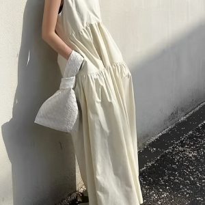 Chic Solid Pockets Sleeveless Maxi Dress for Effortless Y2K Style and Aesthetic Outfits