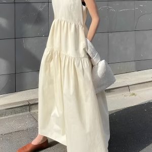 Chic Solid Pockets Sleeveless Maxi Dress for Effortless Y2K Style and Aesthetic Outfits